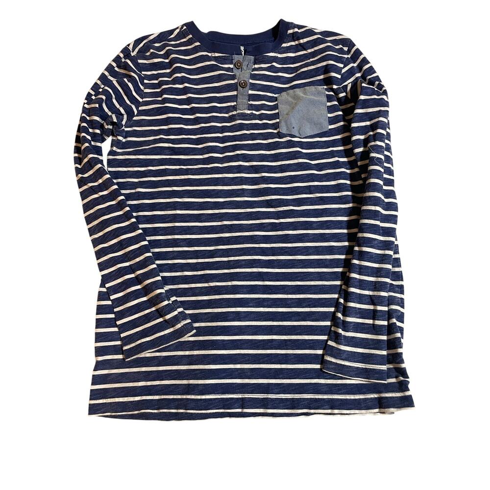Boys blue and white striped long sleeve Henley shirt size XL 14/16